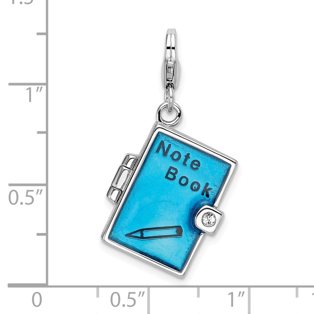 Sterling Silver Rhodium-plated Enameled 3-d Note Book With Lobster Clasp Charm