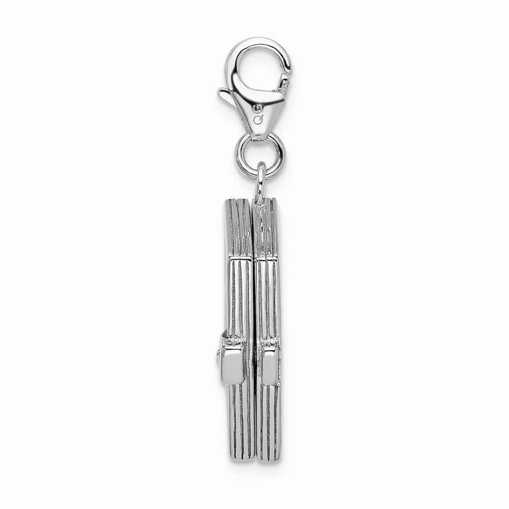 Sterling Silver Rhodium-plated Enameled 3-d Note Book With Lobster Clasp Charm