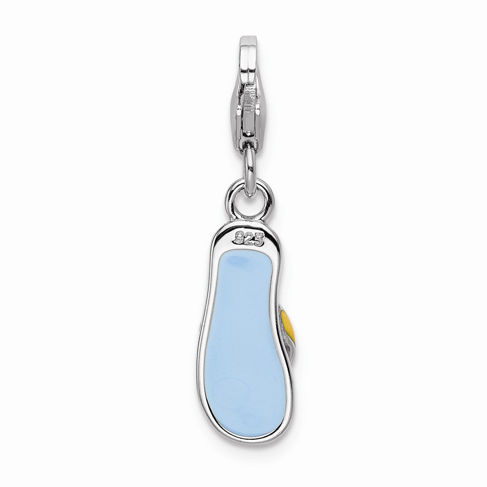 Sterling Silver Rhodium-plated Enameled 3-d Flower Flip Flop With Lobster Clasp Charm