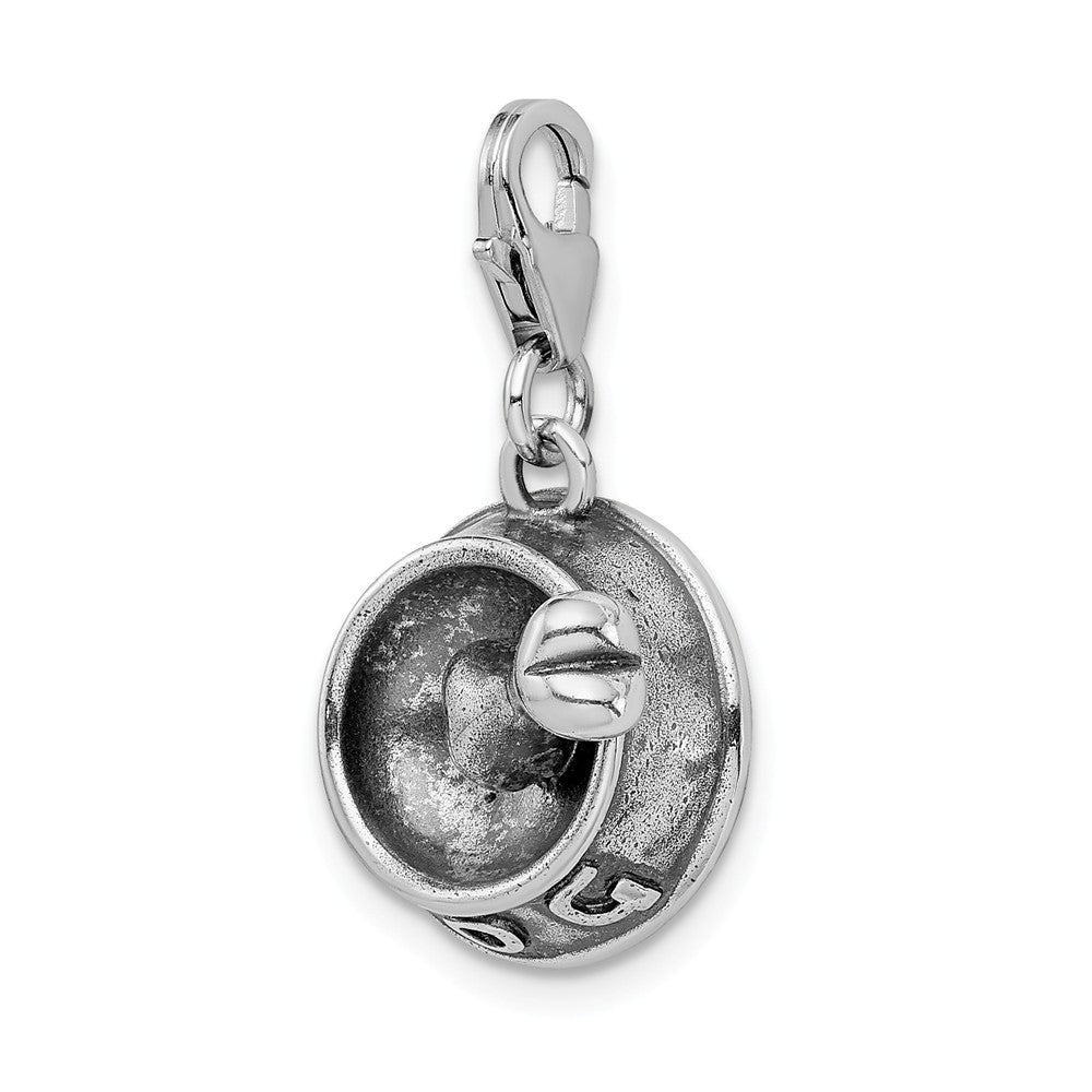 Sterling Silver Rhodium-plated 3-d Dog Bowl and Bone With Lobster Clasp Charm
