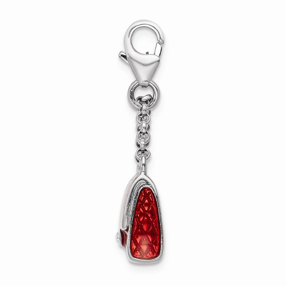 Sterling Silver Rhodium-plated Enameled 3-d Purse With Lobster Clasp Charm