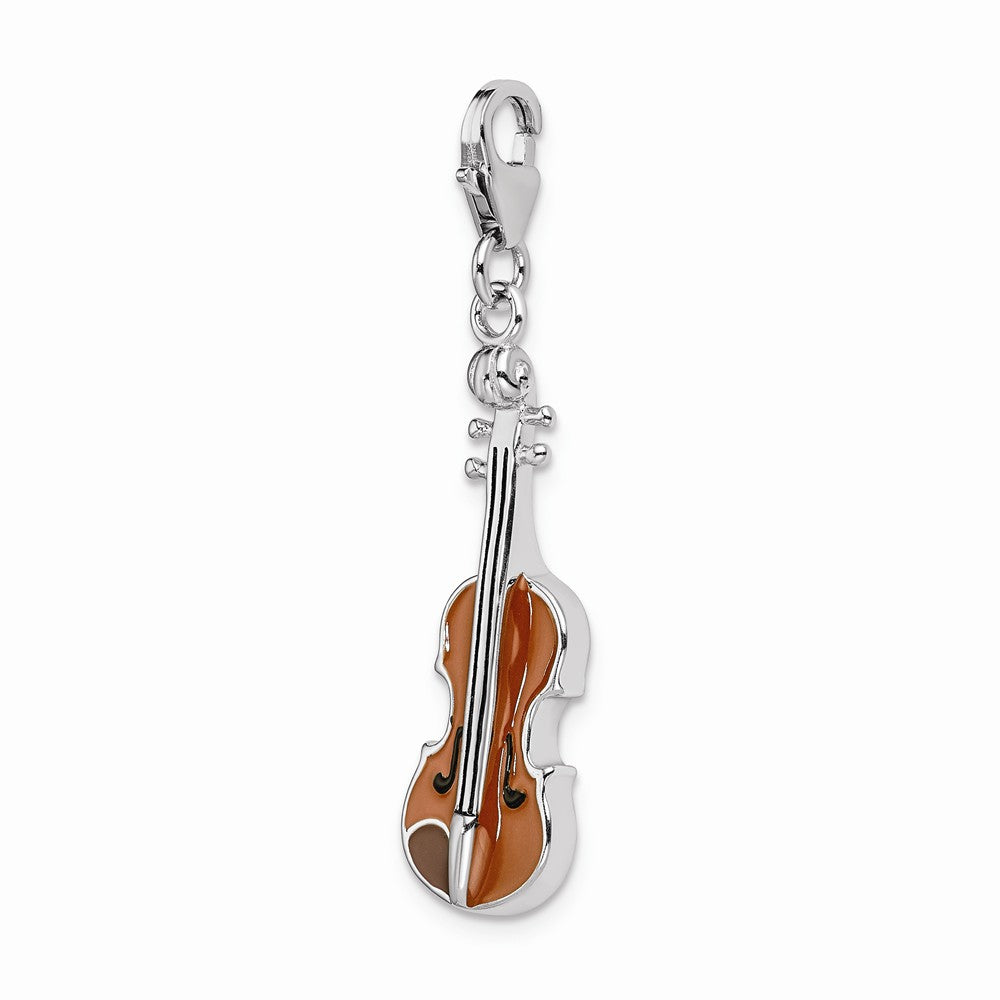 Sterling Silver Rhodium-plated Enameled 3-d Viola With Lobster Clasp Charm