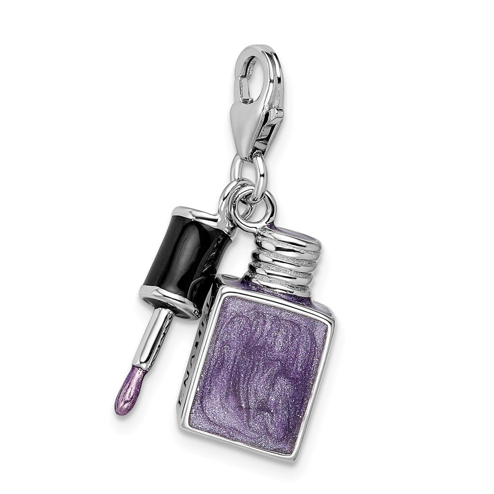 Sterling Silver Rhodium-plated Enameled 3-d Nail Enamel With Lobster Clasp Charm