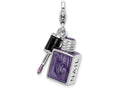 Sterling Silver Rhodium-plated Enameled 3-d Nail Enamel With Lobster Clasp Charm