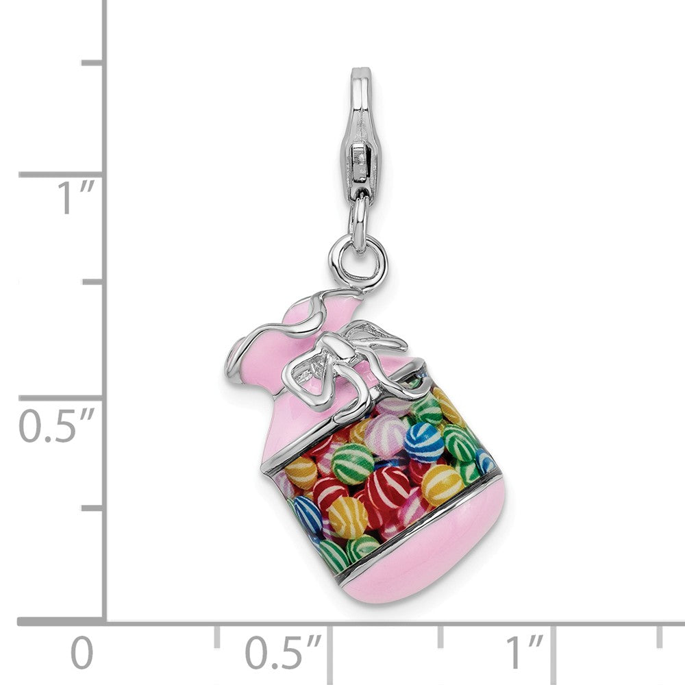 Sterling Silver Rhodium-plated Enameled 3-d Candy Jar With Lobster Clasp Charm