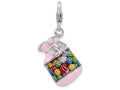 Sterling Silver Rhodium-plated Enameled 3-d Candy Jar With Lobster Clasp Charm
