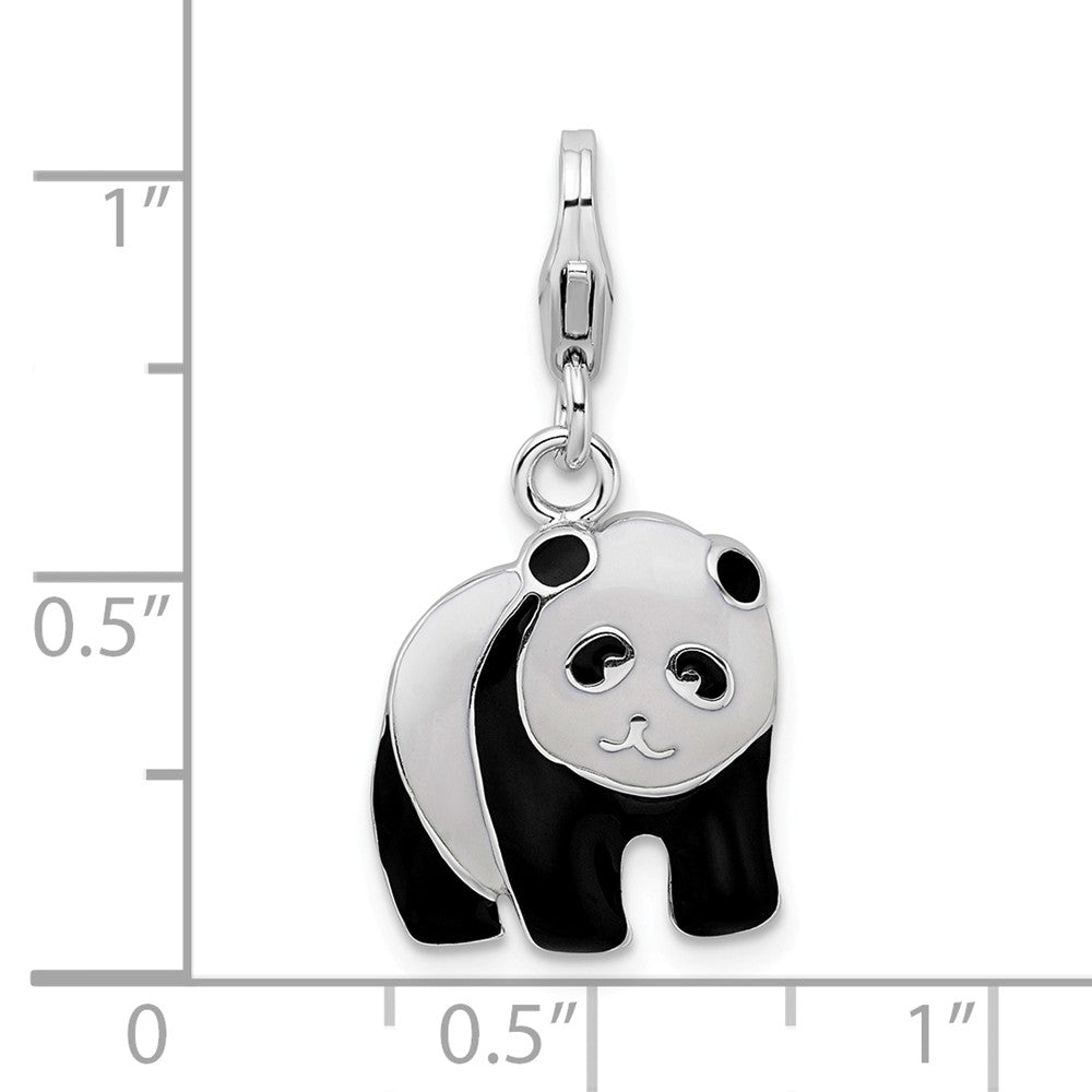 Sterling Silver Rhodium-plated Enameled Panda Bear With Lobster Clasp Charm