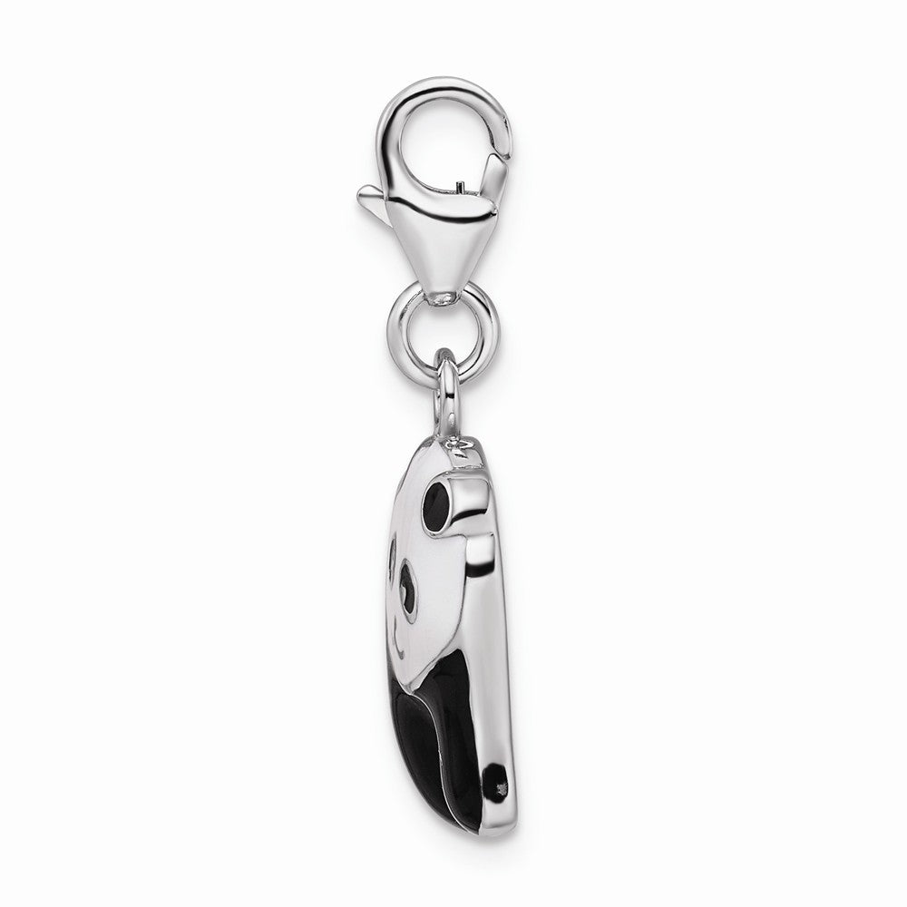 Sterling Silver Rhodium-plated Enameled Panda Bear With Lobster Clasp Charm