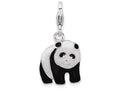 Sterling Silver Rhodium-plated Enameled Panda Bear With Lobster Clasp Charm