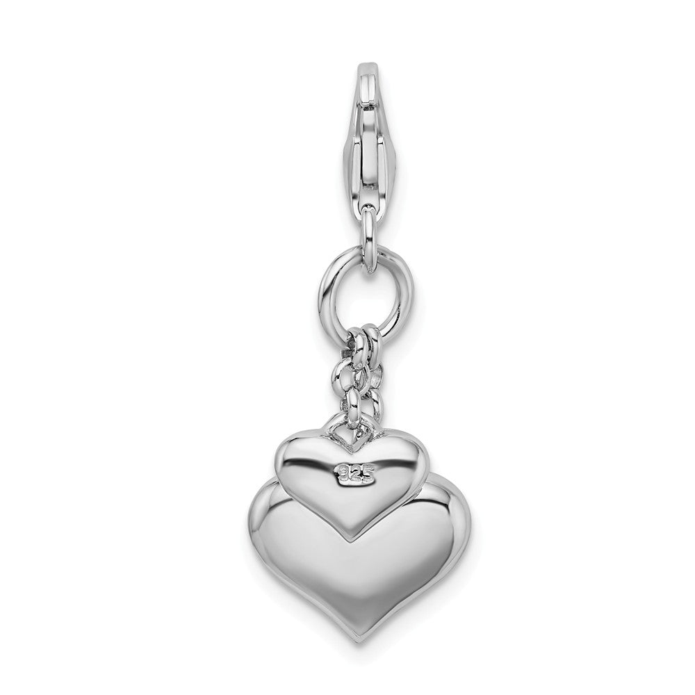Sterling Silver Rhodium Plated Enameled Double Heart With Lobster Clasp Charm