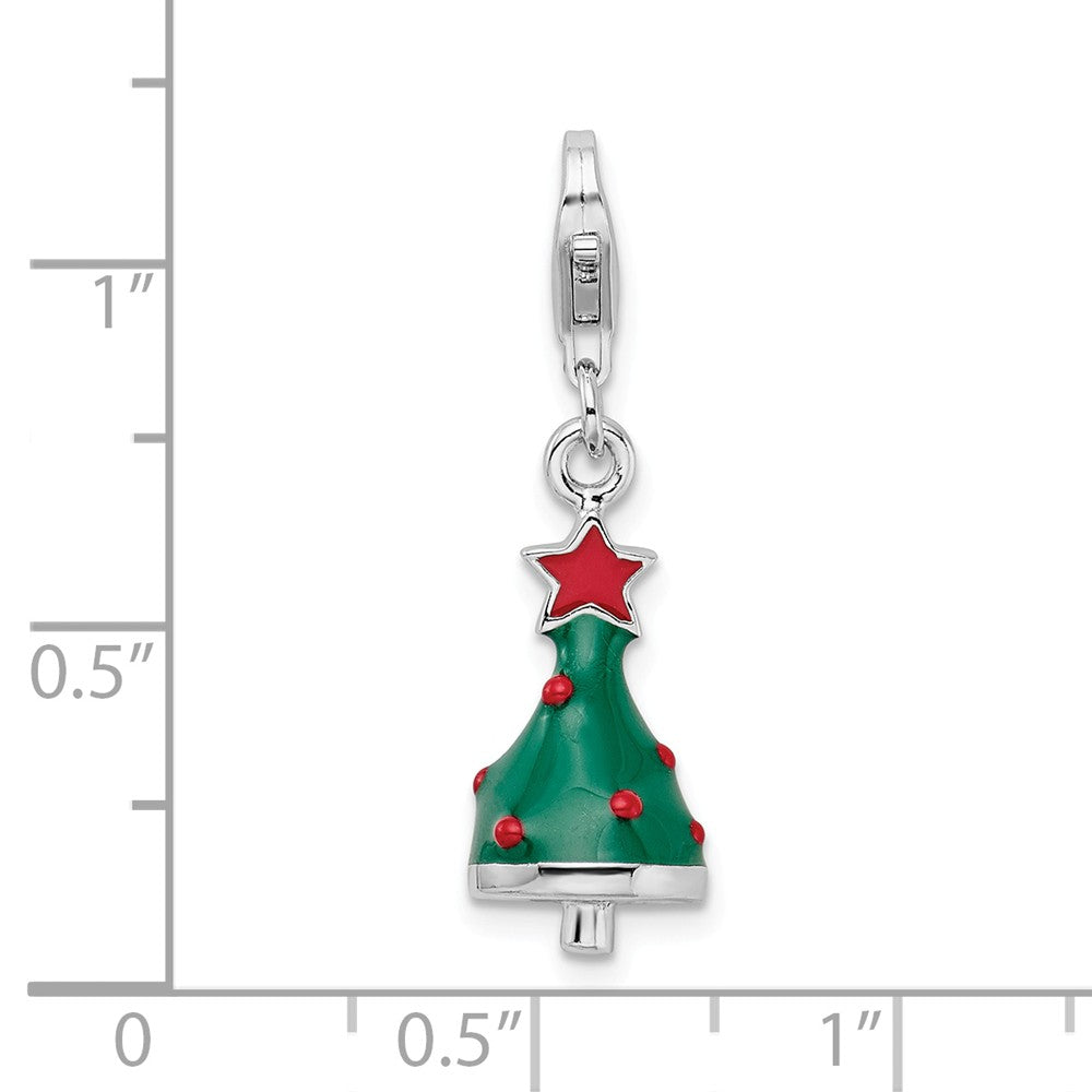 Sterling Silver Rhodium-plated 3-d Enameled Christmas Tree With Lobster Clasp