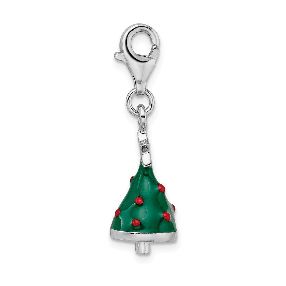 Sterling Silver Rhodium-plated 3-d Enameled Christmas Tree With Lobster Clasp