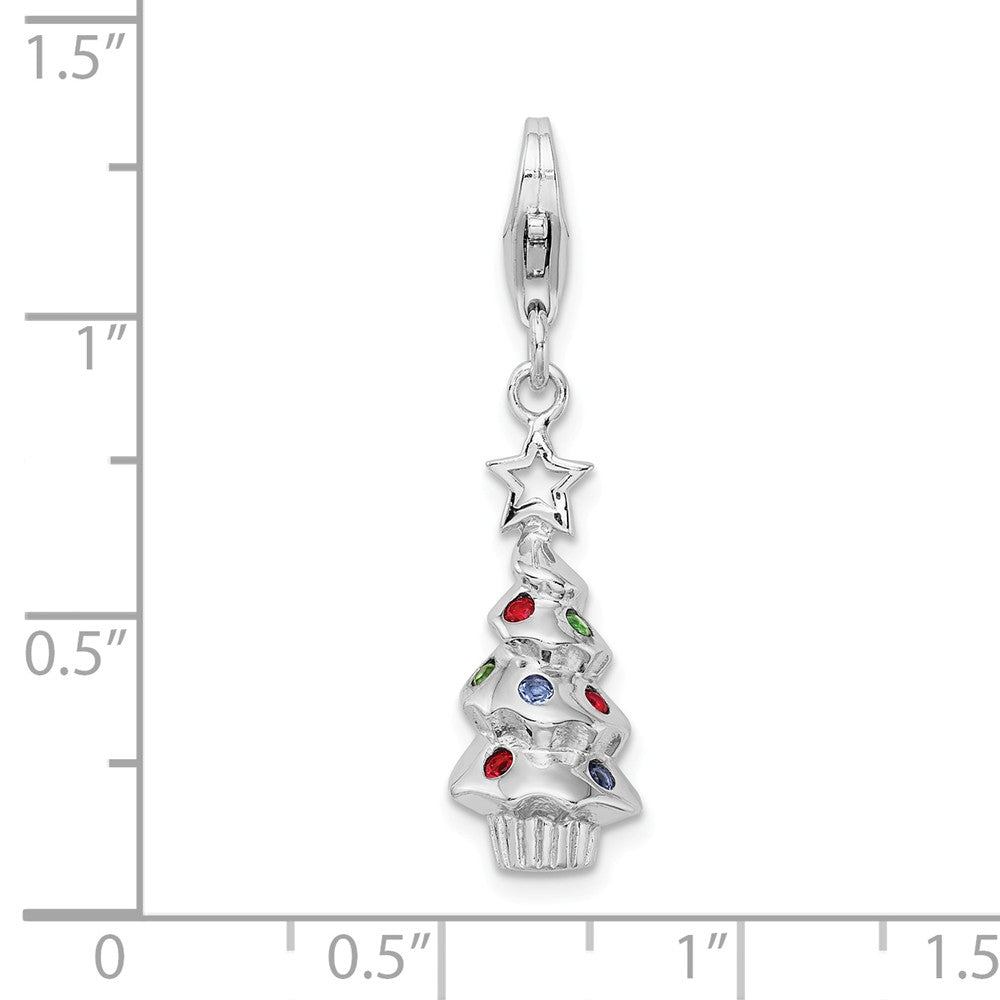 Sterling Silver Rhodium Plated Multi Glasterling Silver Stone Tree With Lobster Clasp Charm