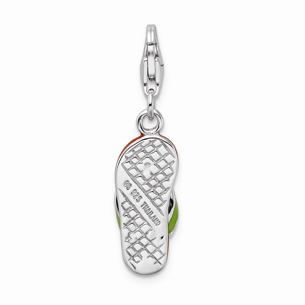 Sterling Silver Rhodium-plated 3-d Enameled Flip-flop With Lobster Clasp Charm