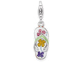 Sterling Silver Rhodium-plated 3-d Enameled Flip-flop With Lobster Clasp Charm