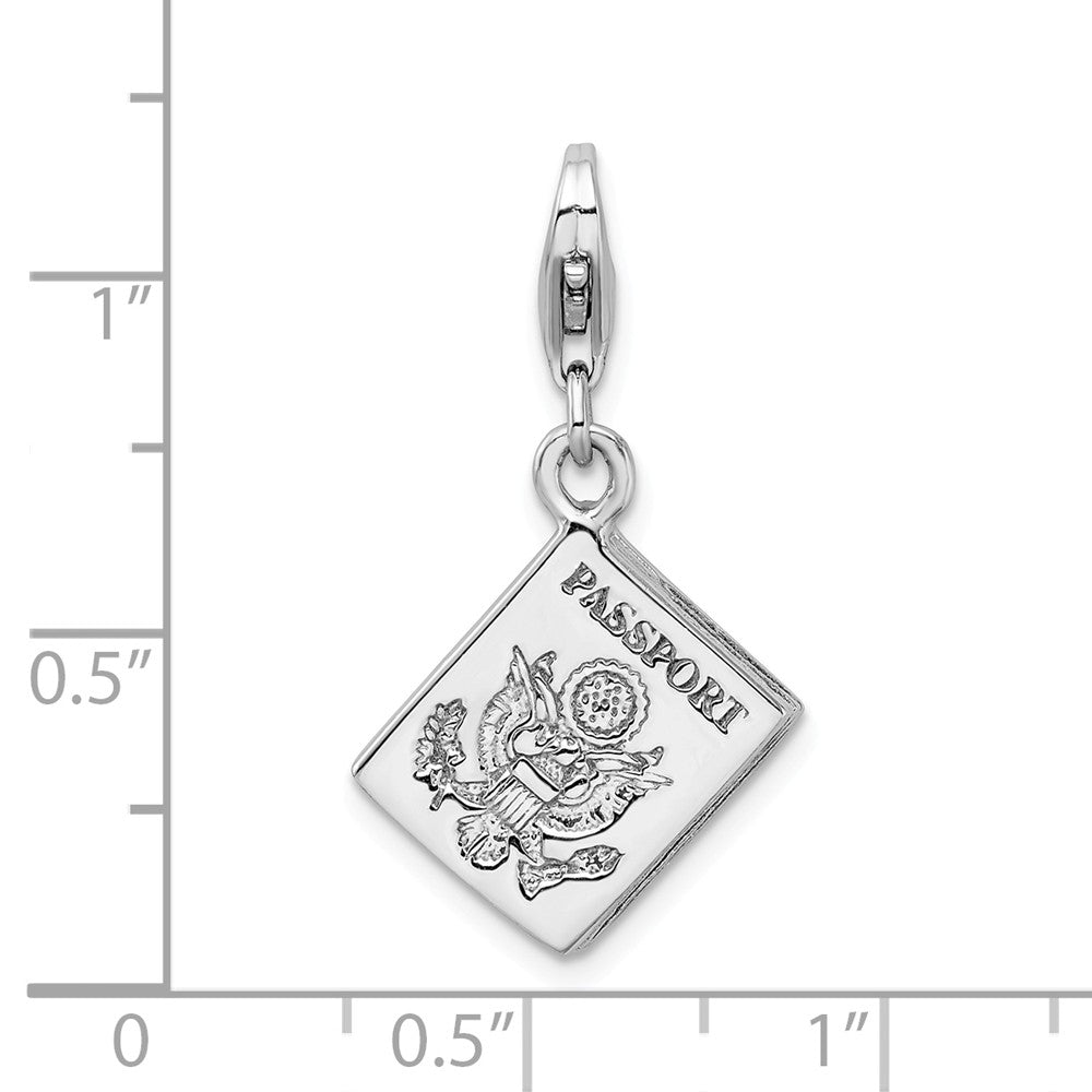 Sterling Silver Rhodium-plated 3-d Passport With Lobster Clasp Charm