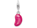 Sterling Silver Rhodium-plated 3-d Enameled Pink Bean With Lobster Clasp Charm