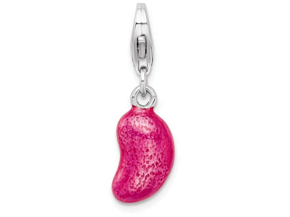 Sterling Silver Rhodium-plated 3-d Enameled Pink Bean With Lobster Clasp Charm