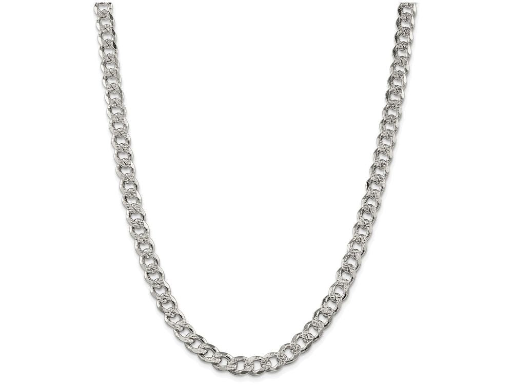 FJC Finejewelers 18 Inch Sterling Silver 7.5mm Pave Curb Chain Necklace