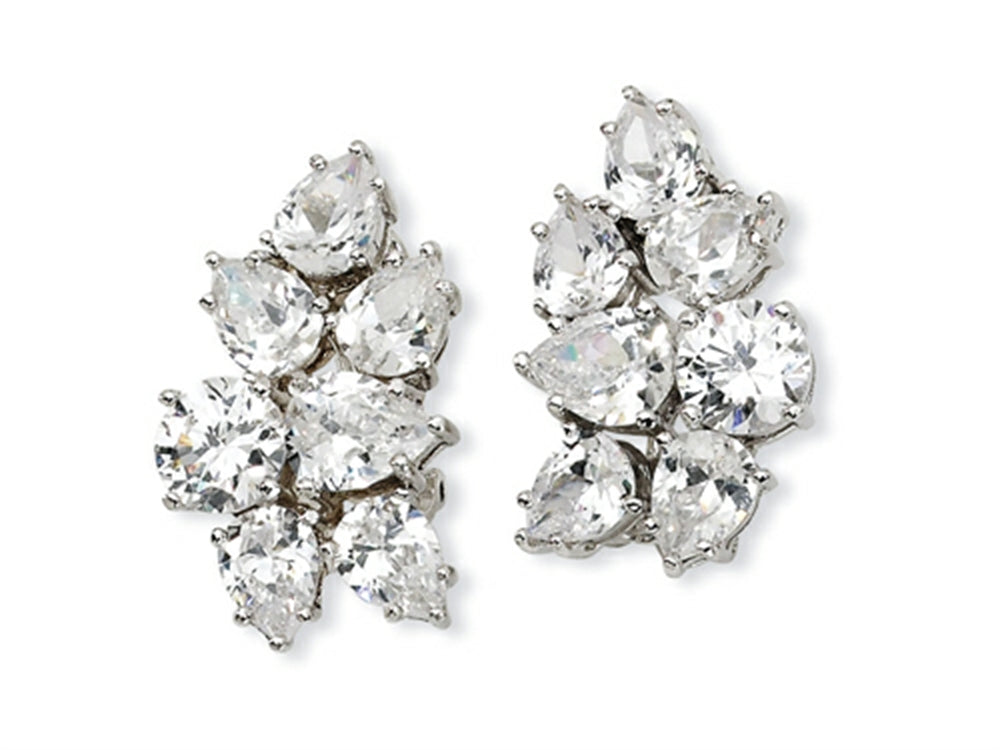Cheryl M Sterling Silver CZ Fancy Omega Back Earrings