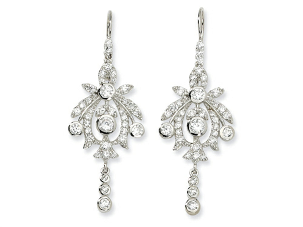 Cheryl M Sterling Silver CZ Chandelier French Wire Earrings