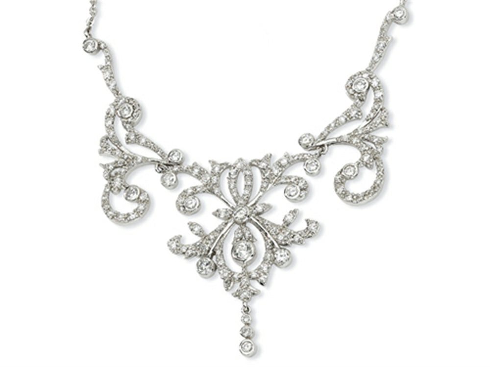 Cheryl M Sterling Silver CZ Fancy Scroll 17in w/2in ext Necklace