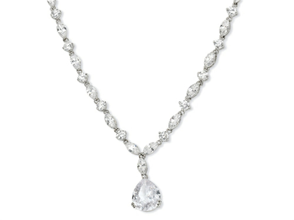 Cheryl M Sterling Silver Pear CZ 17in Necklace