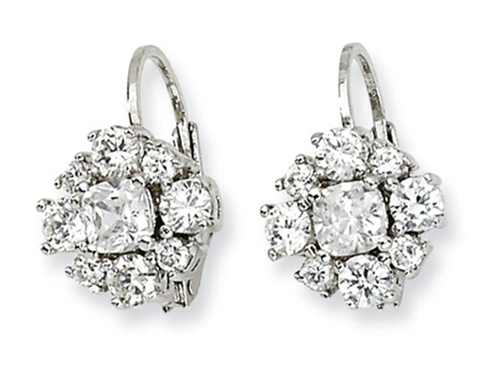Cheryl M Sterling Silver CZ Leverback Earrings