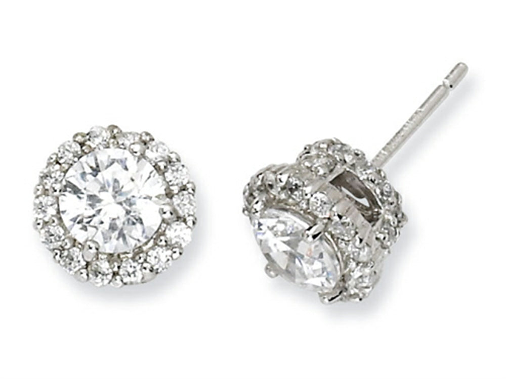 Cheryl M Sterling Silver CZ Round Post Earrings