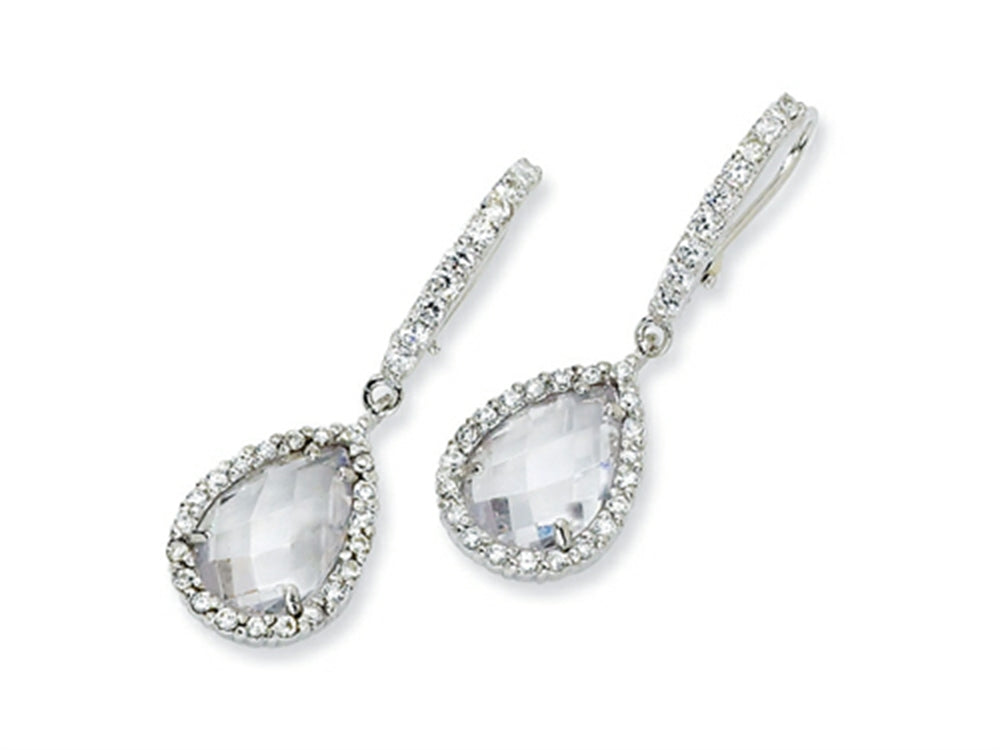 Cheryl M Sterling Silver Checker-cut CZ French Wire Earrings