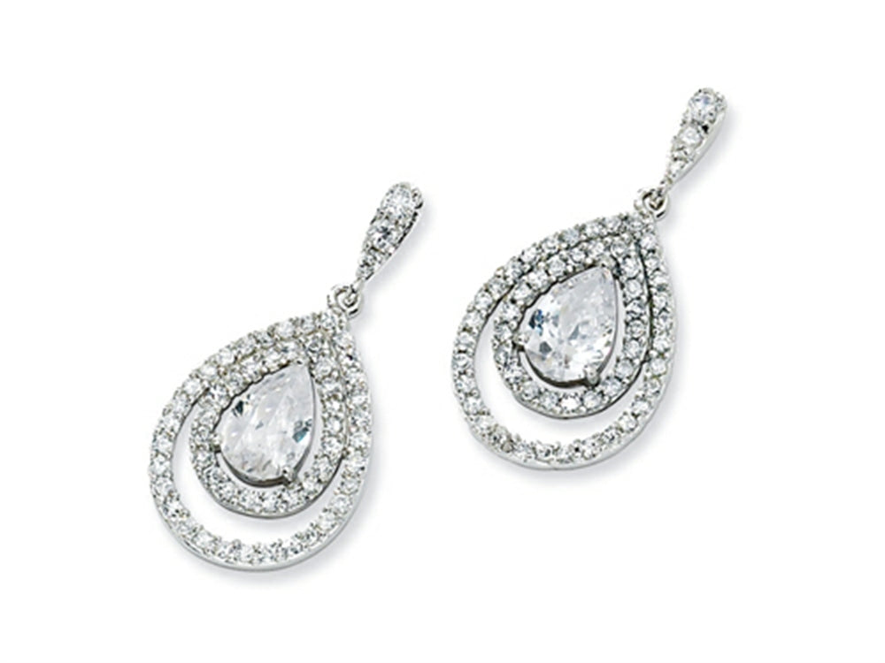 Cheryl M™ Sterling Silver Pear CZ Dangle Post Earrings