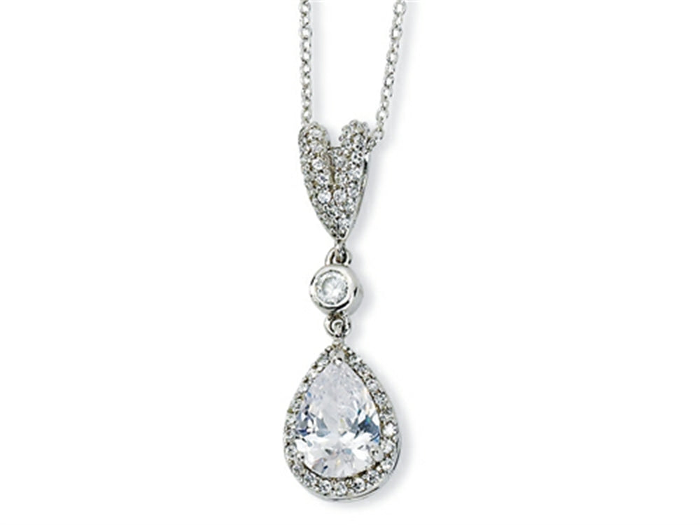 Cheryl M Sterling Silver Pear CZ 18in Necklace