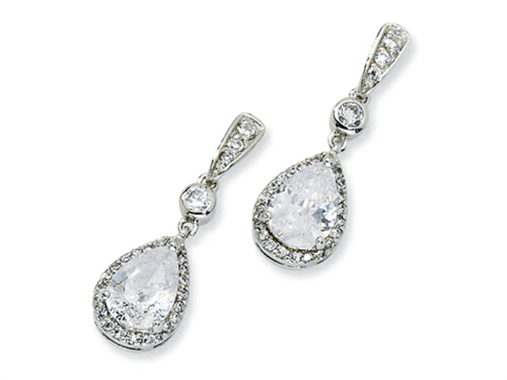 Cheryl M™ Sterling Silver Pear CZ Dangle Post Earrings