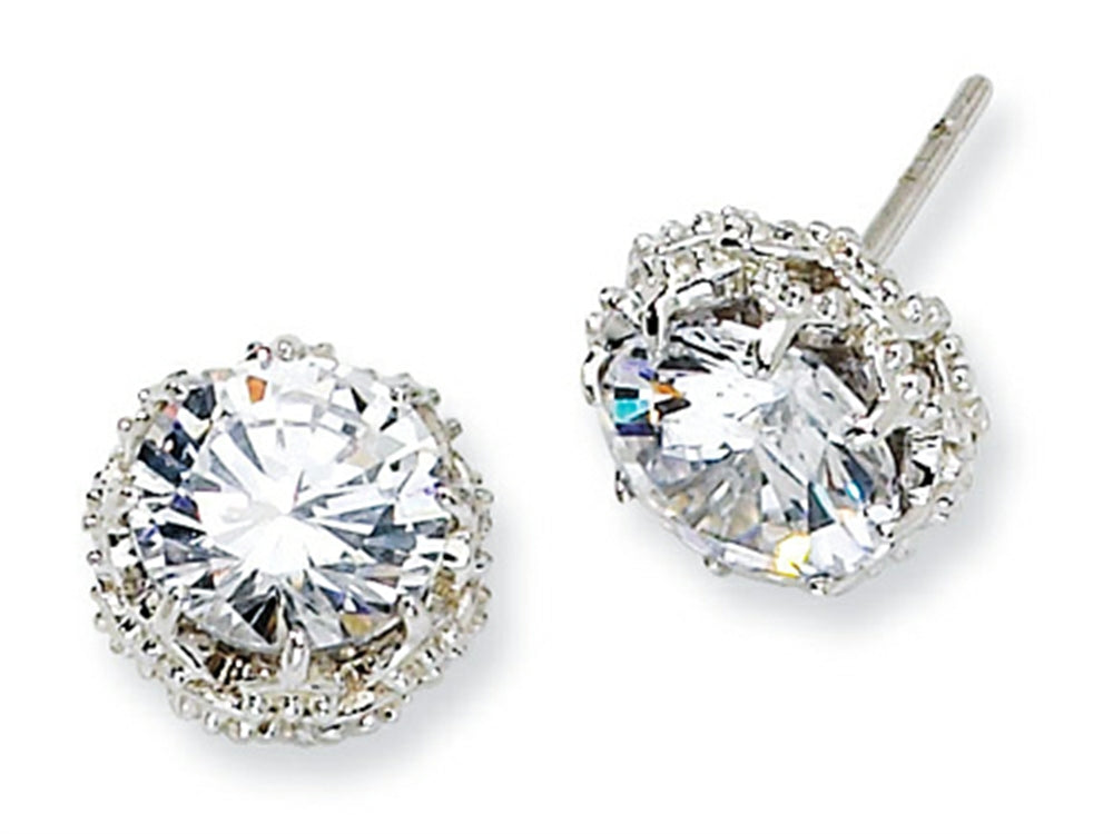 Cheryl M Sterling Silver Round CZ Post Earrings