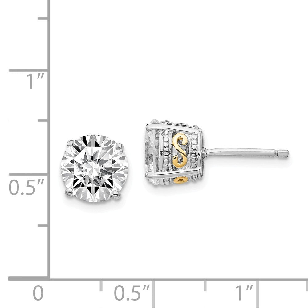 Cheryl M™ Sterling Silver and Gold Plated 8mm CZ Stud Earrings