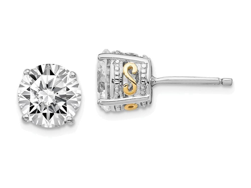 Cheryl M™ Sterling Silver and Gold Plated 8mm CZ Stud Earrings