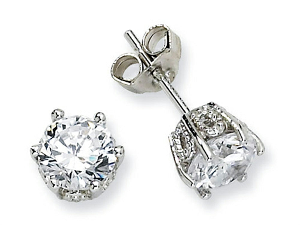 Cheryl M Sterling Silver 6.5mm CZ Stud Earrings