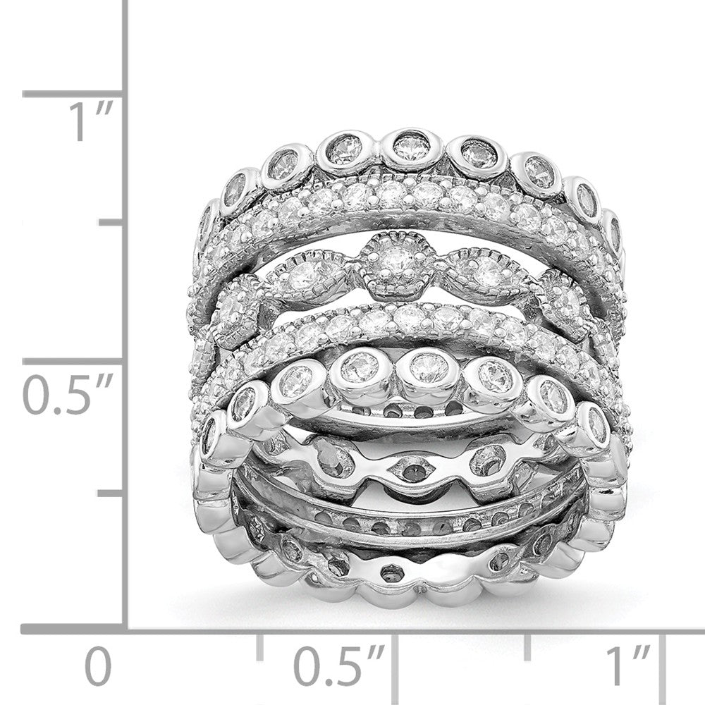 Cheryl M  Rhodium Plated Sterling Silver CZ Eternity Five Ring Set