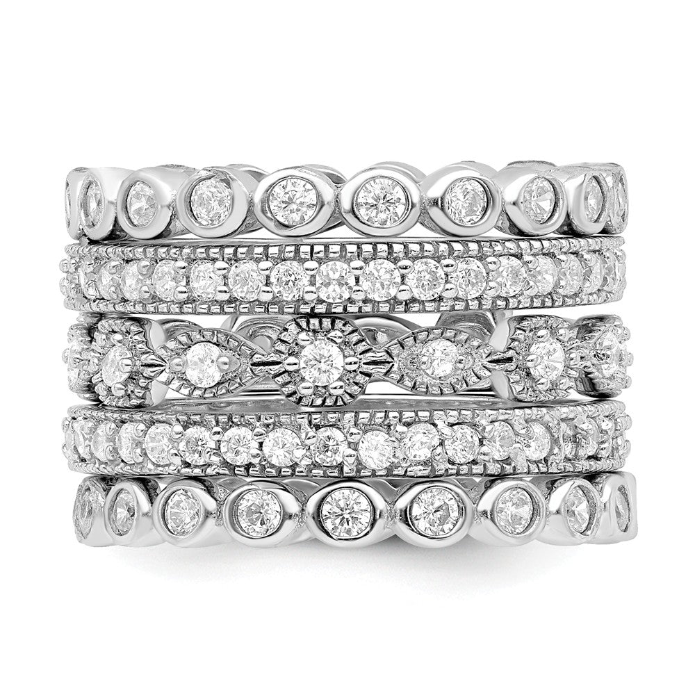 Cheryl M  Rhodium Plated Sterling Silver CZ Eternity Five Ring Set