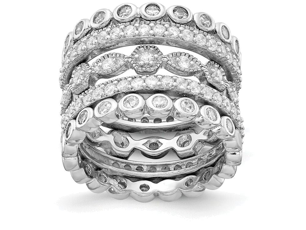 Cheryl M  Rhodium Plated Sterling Silver CZ Eternity Five Ring Set