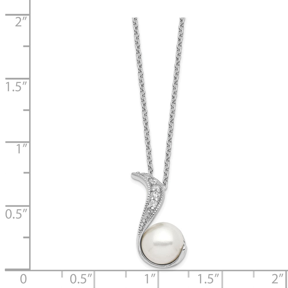 Cheryl M Sterling Silver CZ White Cultured Pearl Swirl 18In Necklace
