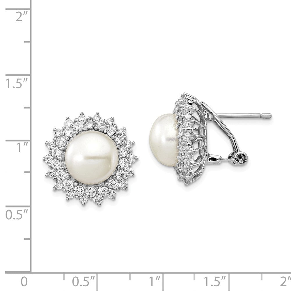 Cheryl M Sterling Silver CZ Cultured Pearl Omega Back Earrings