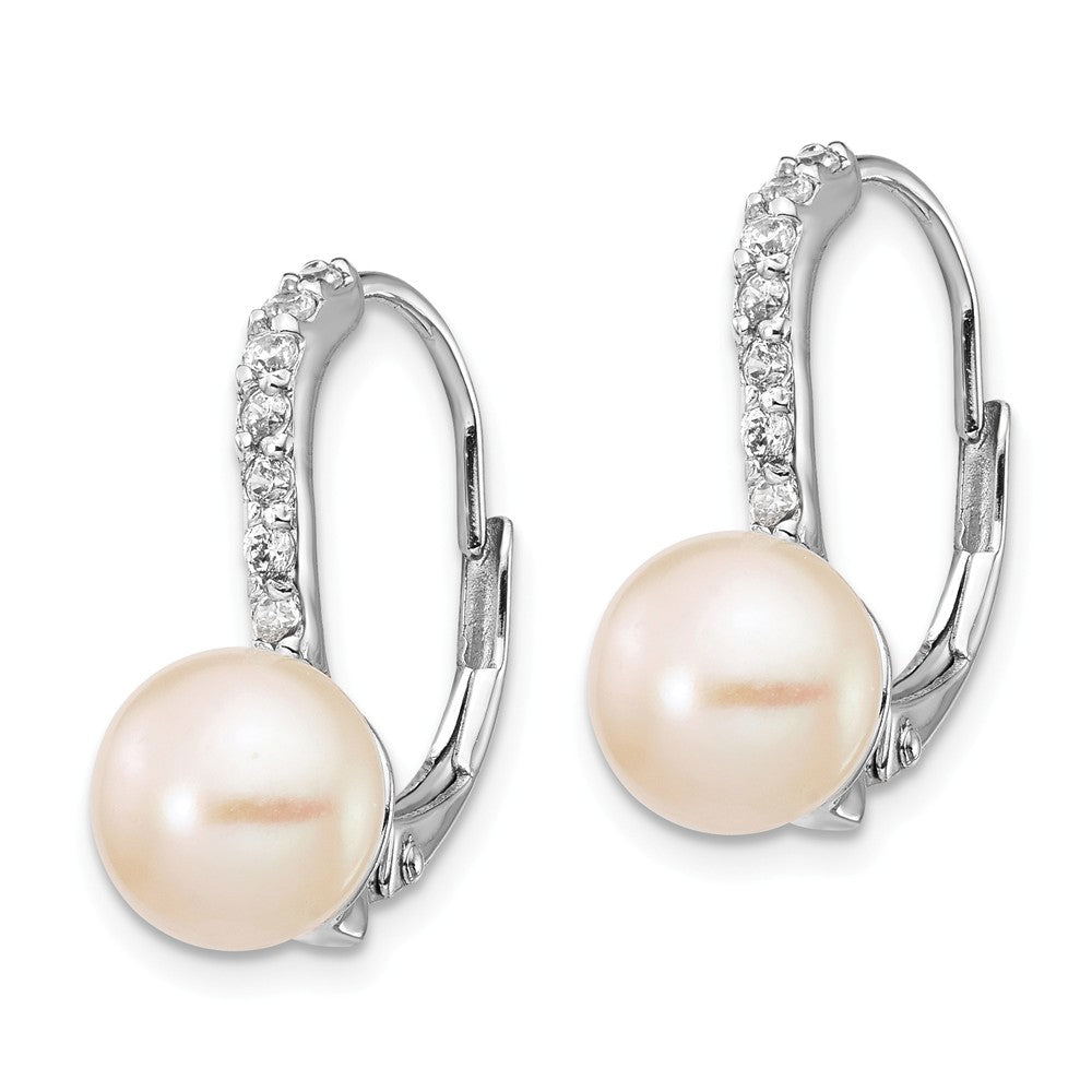 Cheryl M Sterling Silver CZ Cultured Pearl Leverback Earrings