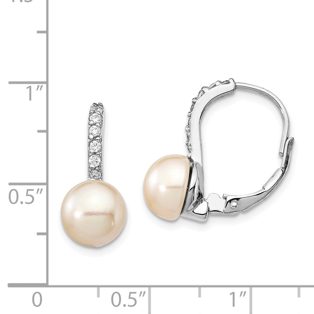 Cheryl M™ Sterling Silver CZ Cultured Pearl Leverback Earrings