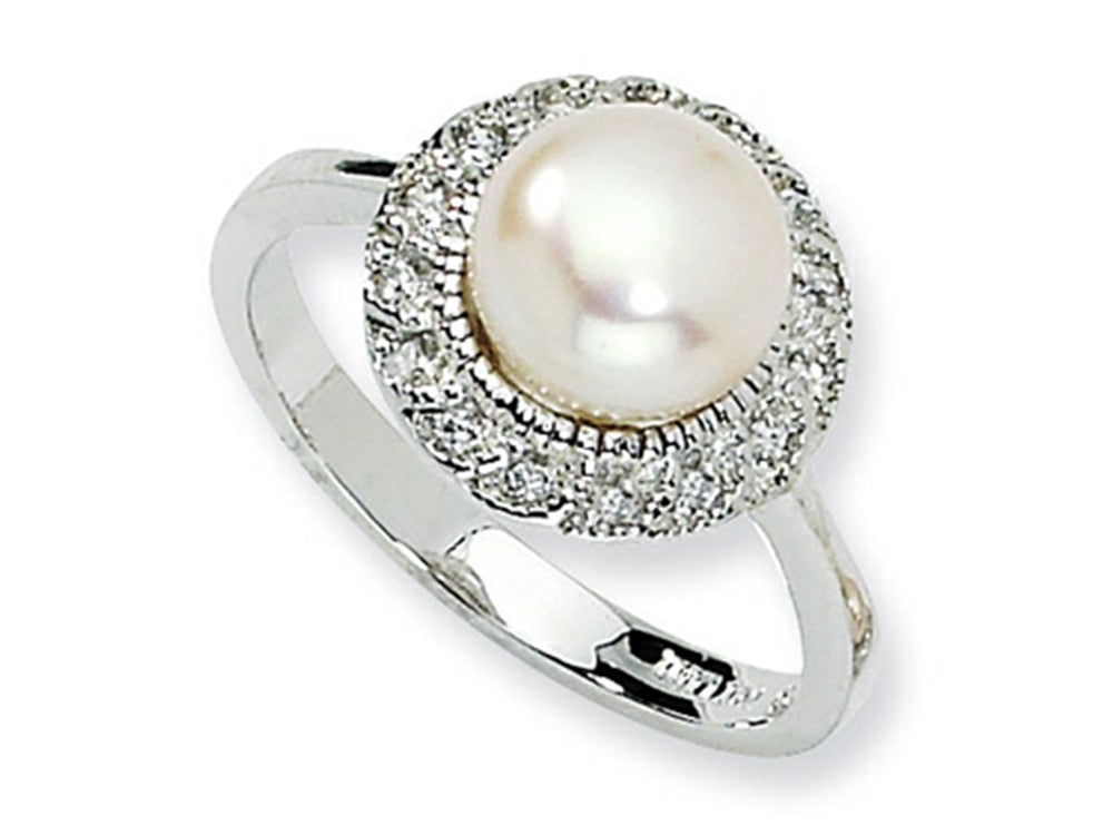 Cheryl M Sterling Silver CZ White Cultured Pearl Ring