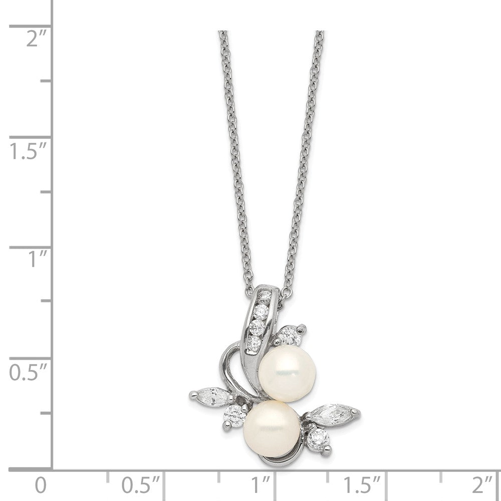 Cheryl M Sterling Silver CZ White Cultured Pearl Leaves 18In Necklace