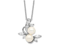 Cheryl M Sterling Silver CZ White Cultured Pearl Leaves 18In Necklace