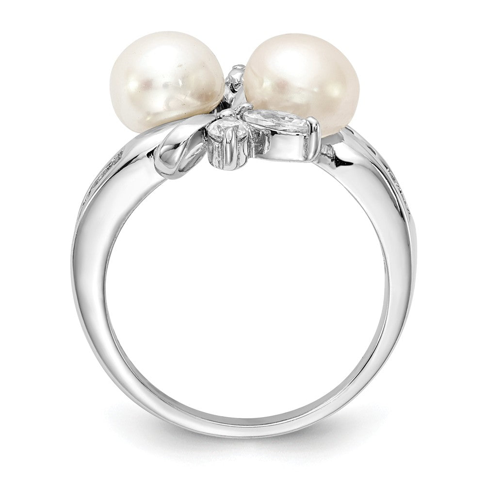 Cheryl M Sterling Silver CZ White Cultured Pearl Leaves Ring