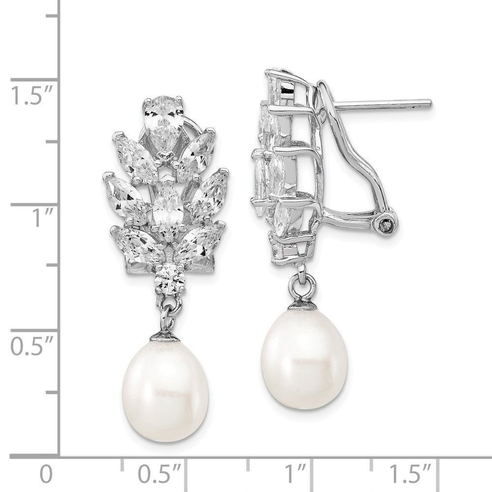 Cheryl M Sterling Silver CZ Cultured Pearl Omega Back Earrings