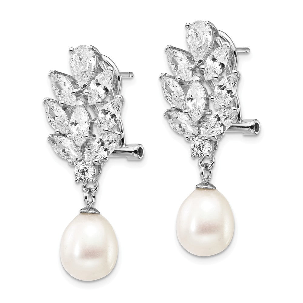 Cheryl M™ Sterling Silver CZ Cultured Pearl Omega Back Earrings